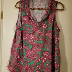 Crown And Ivy Paisley Sleeveless Top - Green and Pink
